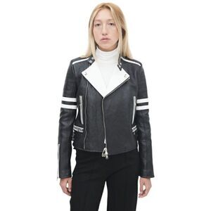 RARE Diesel Black & White Leather Moto Jacket Size XS